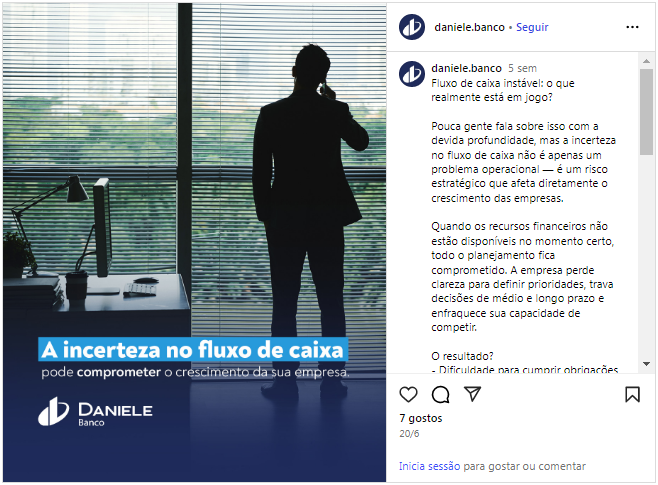 Post Instagram- A incerteza no fluxo de caixa pode comprometer o crescimento da empresa
